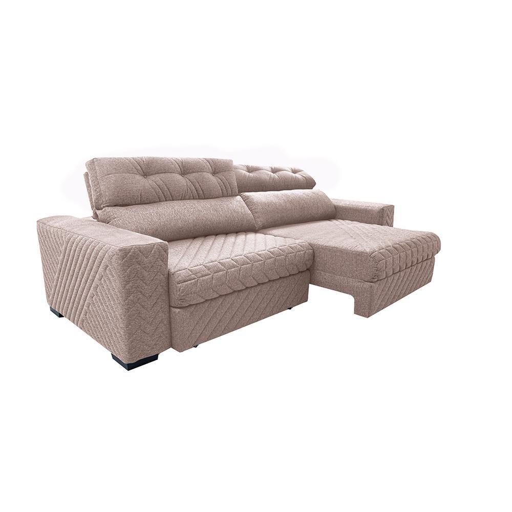 Miniatura Sofá Retrátil E Reclinável 2,55m Molas Ensacadas Cama Inbox Style Thermo Gel Linho Bege Claro