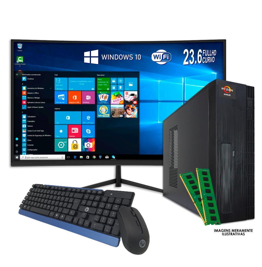 Miniatura PC Gamer Ryzen 7 5700G 32GB RAM 960GB SSD Vega 8 23 Curvo