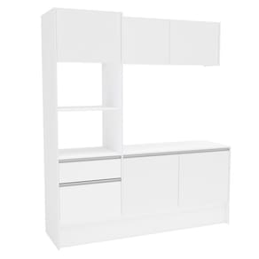 Cozinha Compacta Politorno Mov Evora MDP com 6 portas, 1 Gaveta e 1 Prateleira - 182cm de largura Branco