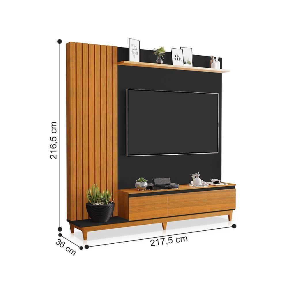 Miniatura Mesa De Centro E Painel Genebra Naturale Preto Freijó