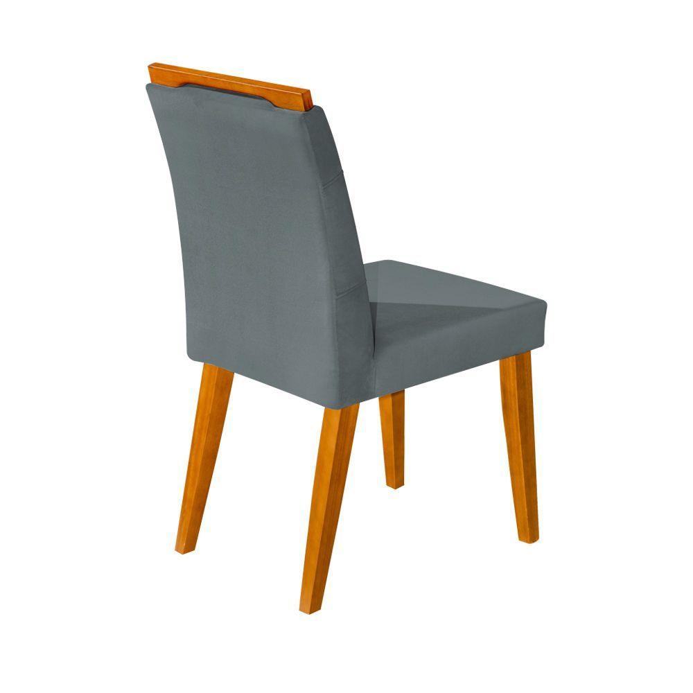 Miniatura Kit 2 Cadeiras Jantar Agatá Estofadas Veludo Cinza Com Alça Madeira Maciça Mel