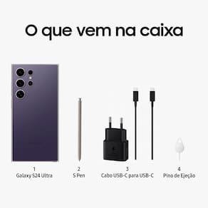 Smartphone Samsung Galaxy S24 Ultra Titânio Violeta 256GB, Inteligência Artificial, Tela de 6.8", 12GB RAM, S Pen, Processador Snapdragon 8 Gen 3