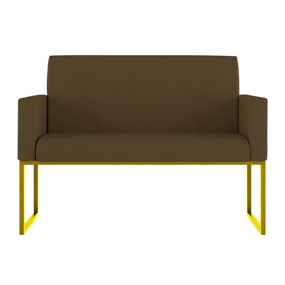 Kit Sofá 2 Lugares + 2 Poltronas Recepção Sala Base Dourada Cor:marrom Marrom