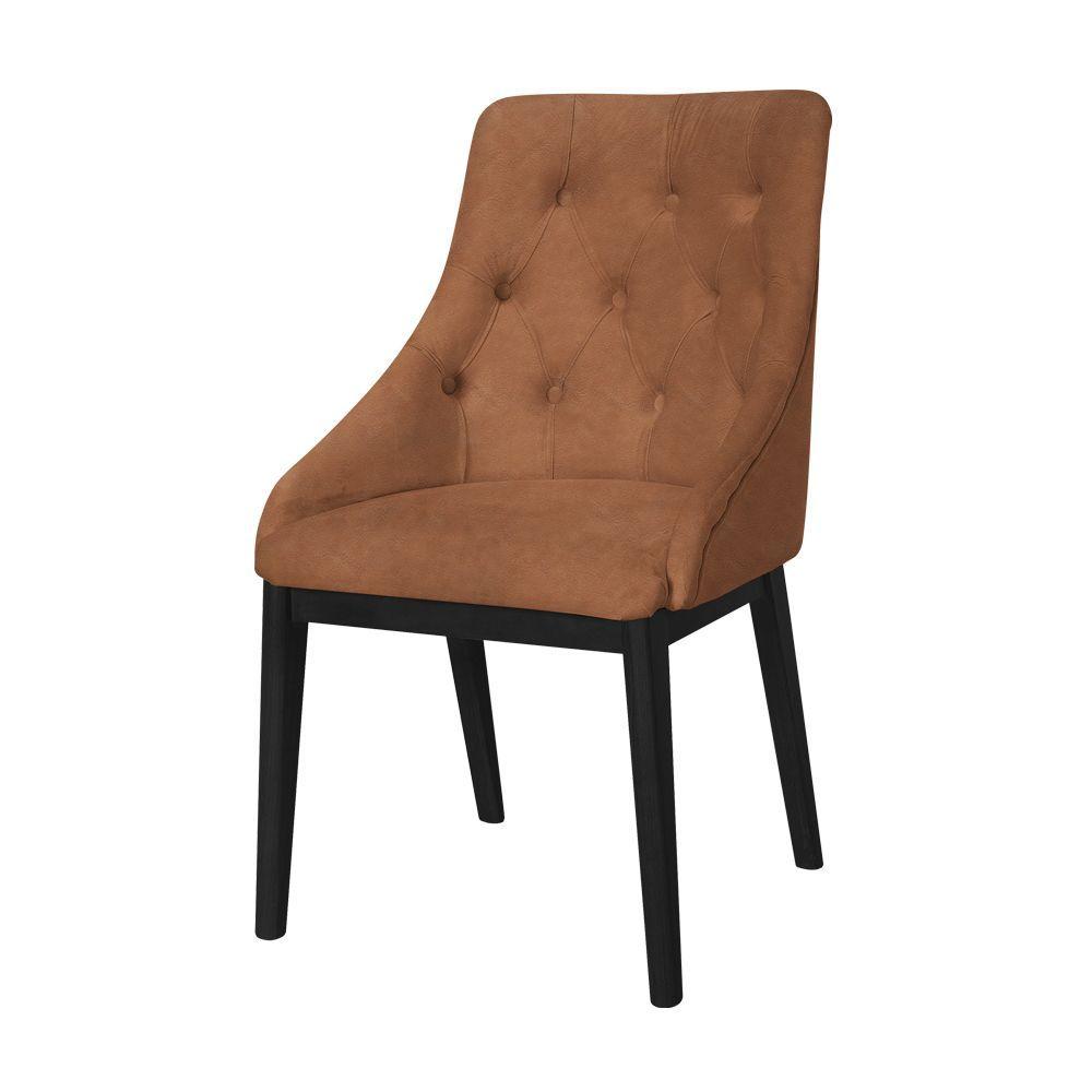 Miniatura Kit 4 Cadeiras De Jantar Elisa Nobre Estofada Capitonê Em Tecido Sintético Caramelo Base Madeira Mac