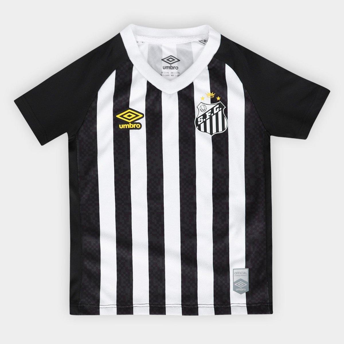 Miniatura Kit Camisa Infantil Santos II 25/26 S/N Torcedor Umbro Masculina Preto+Branco - 2A