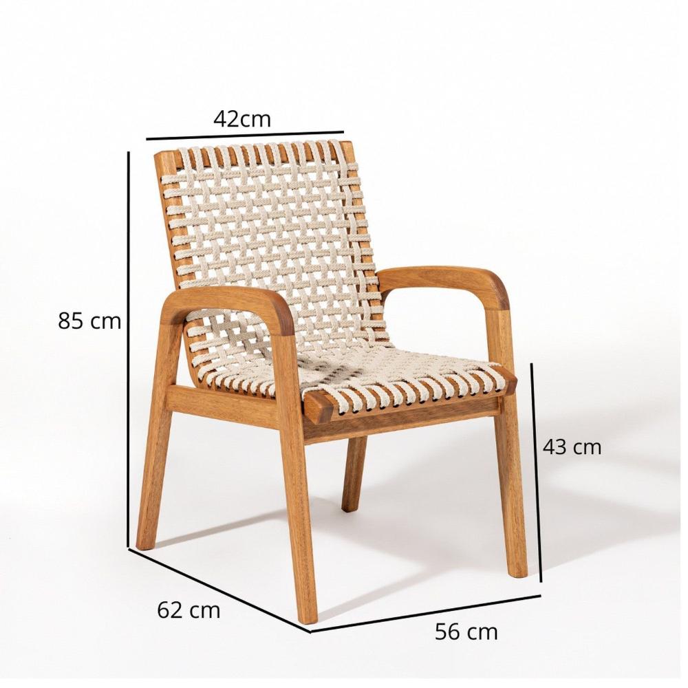 Conjunto 1 Banco 4 Cadeiras e 1 Mesa 180cm Traço Stain Jatobá/Corda Areia