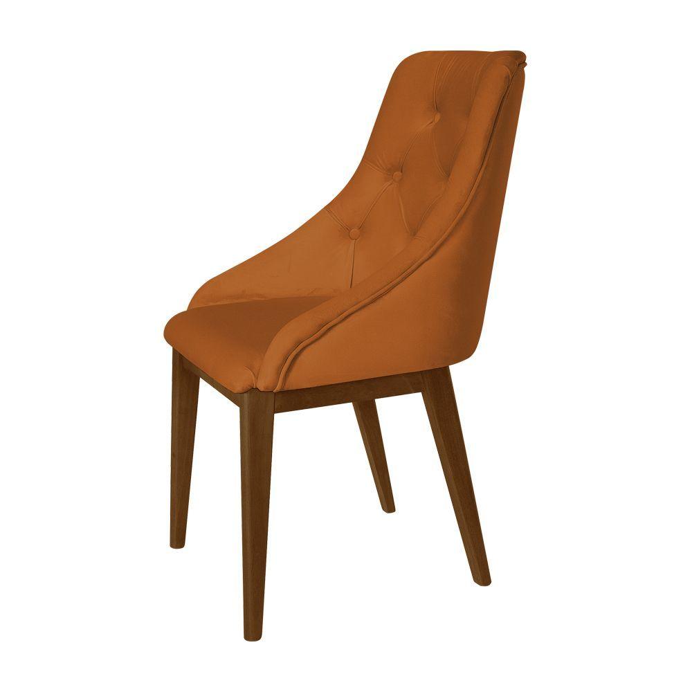 Miniatura Kit 4 Cadeiras De Jantar Elisa Nobre Estofada Capitonê Veludo Terracota Base Madeira Maciça Imbuia