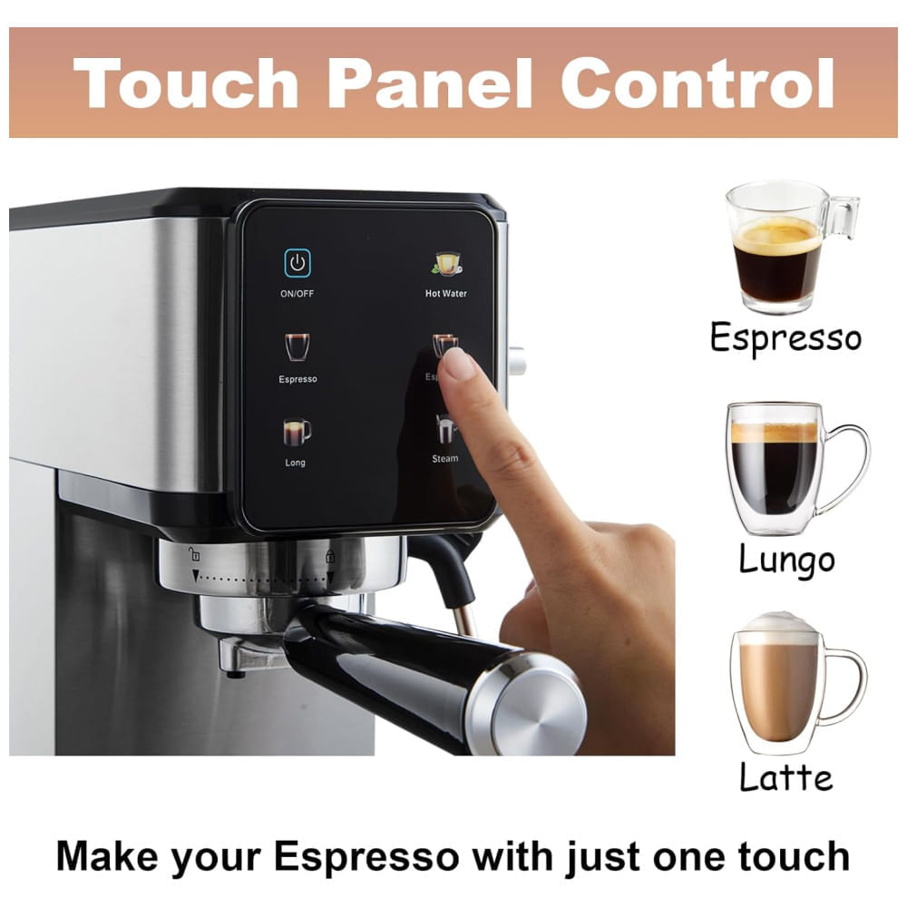 Miniatura Mquina de Caf Expresso 20 Bar com Vaporizador de Leite, Display LCD e Capacidade de 1L, 110V 1350W, Tesslux, Prata e Preta 110v