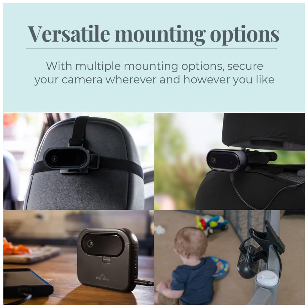 Babá Eletrônica Kit de Viagem com Monitor Digital, Câmera sem Fio para Carro, Visão Noturna e Banco de Energia, Tiny Traveler, Preta 110v