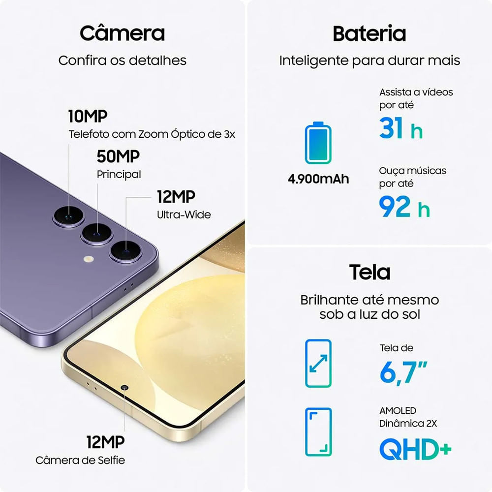 Miniatura Smartphone Samsung Galaxy S24+ 512GB 5G 6,7 12GB RAM Câmera Tripla 50MP Selfie 12MP Dual Chip Android 14 Violeta