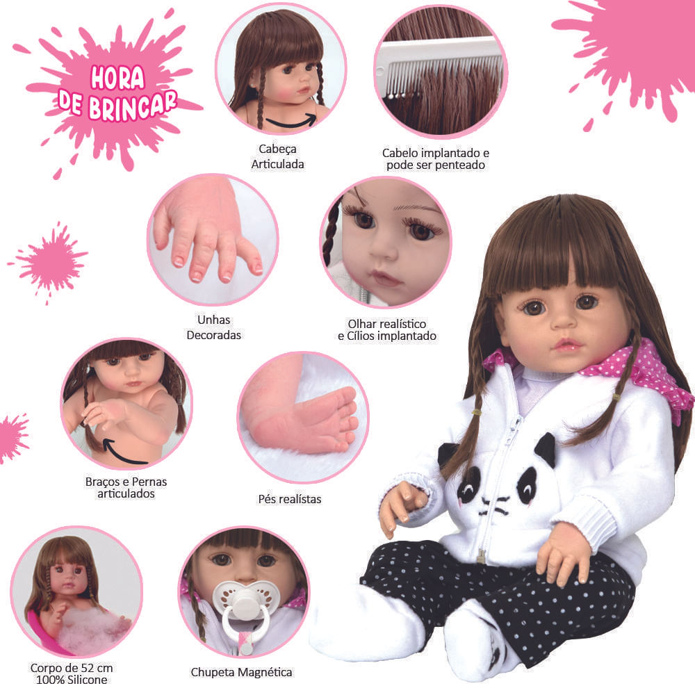 Bebe Reborn Menina Pandinha Realista 100% Silicone 13 Itens