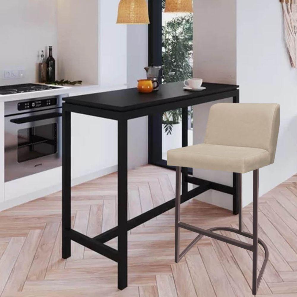 Miniatura Banqueta Com Encosto Noah Luxo Confort Bistrô Cozinha Ferro Marrom Corino Bege - Ahazzo Móveis