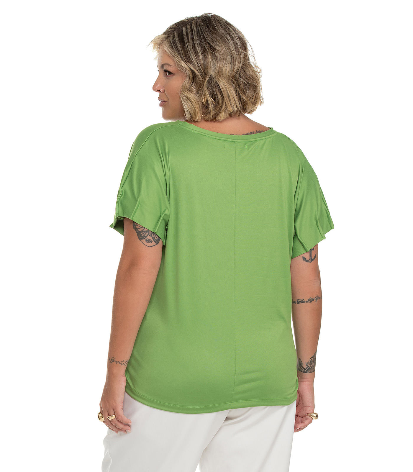 Miniatura Blusa Feminina Plus Size Pregas Secret Glam Verde Plus G1