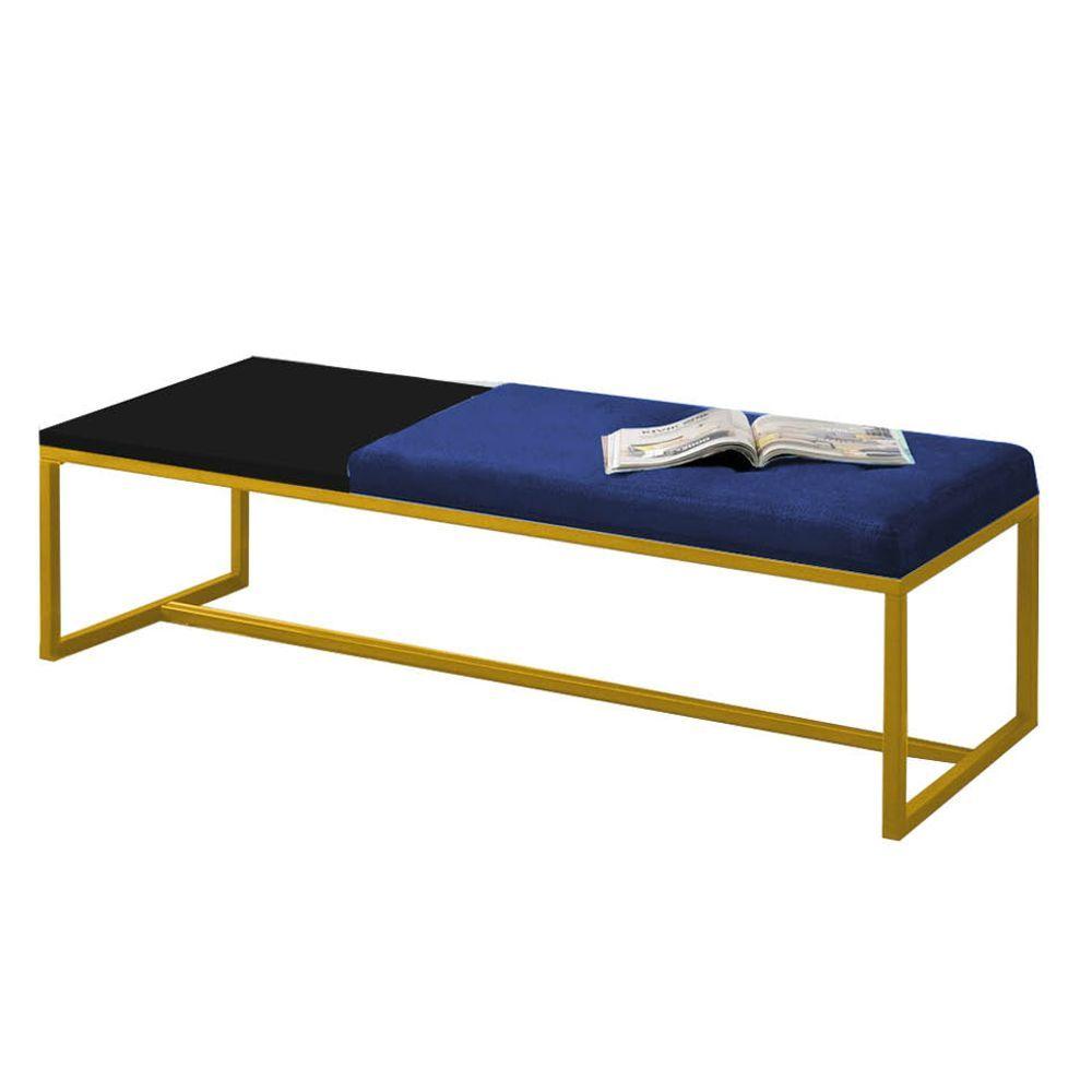 Miniatura Calçadeira Recamier Londres 160cm Dourado Suede Azul Marinho Mdf Preto - Ahazzo Móveis