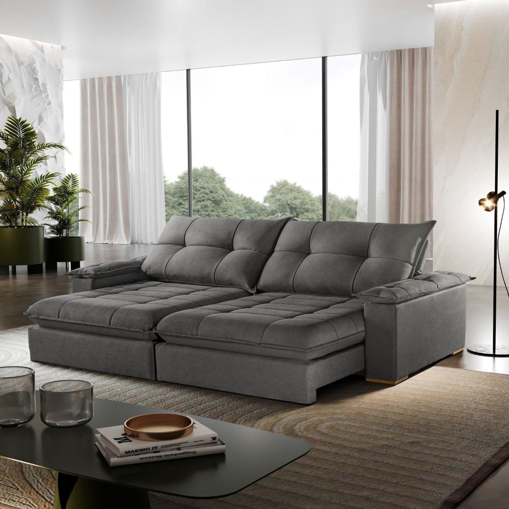 Miniatura Sofá Retrátil e Reclinável, com Molas Ensacadas, Espuma D28 2,0cm (l) Cinza