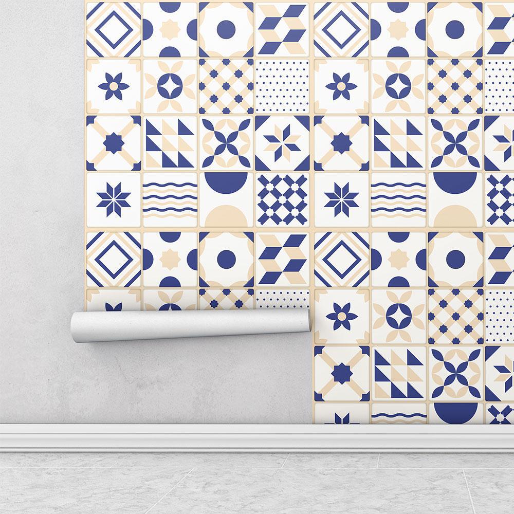 Miniatura Papel De Parede Azulejo Português Retro Para Área Gourmet Cozinha - Com desenho - Azulejo - 1 Rolo