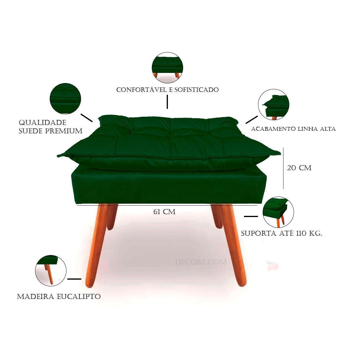 Miniatura Puff Decorativo Retangular Opala Verde Envio Rápido