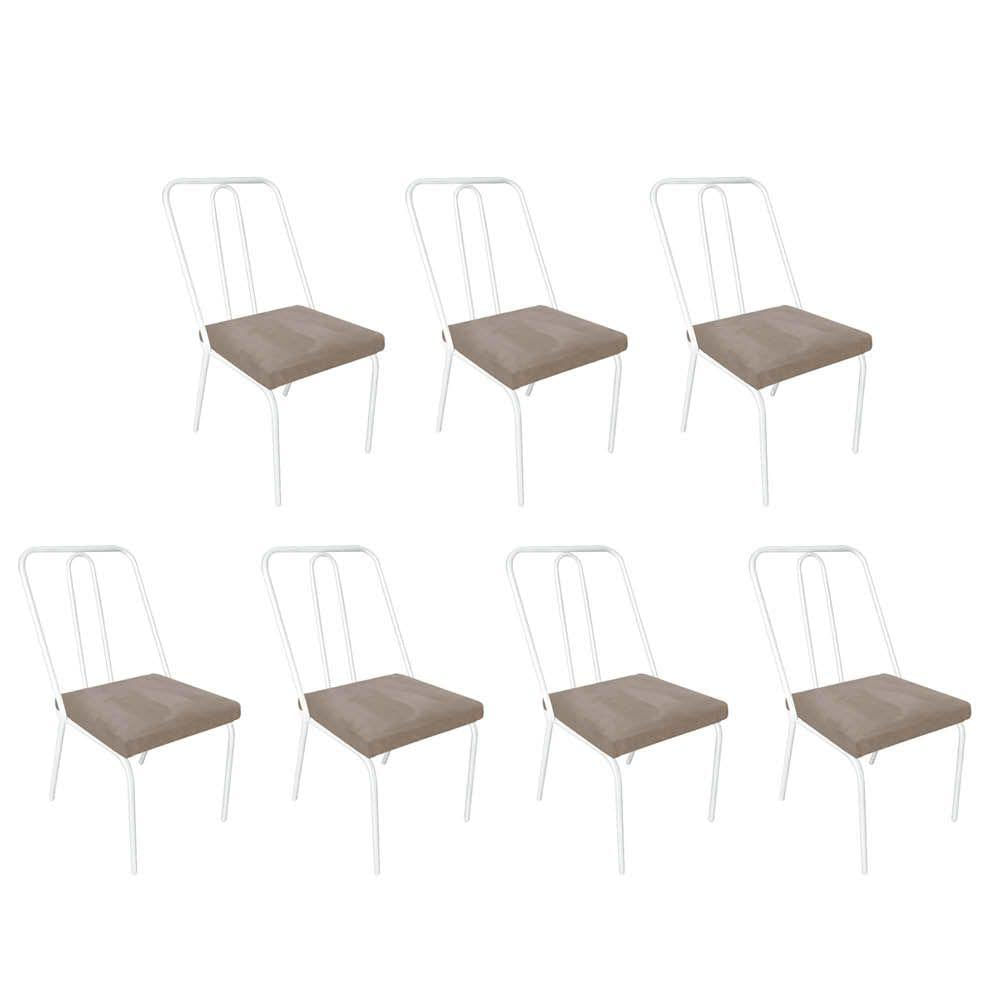 Miniatura Kit 07 Cadeira De Jantar Drika Ferro Branco Suede Bege - Amey Decor
