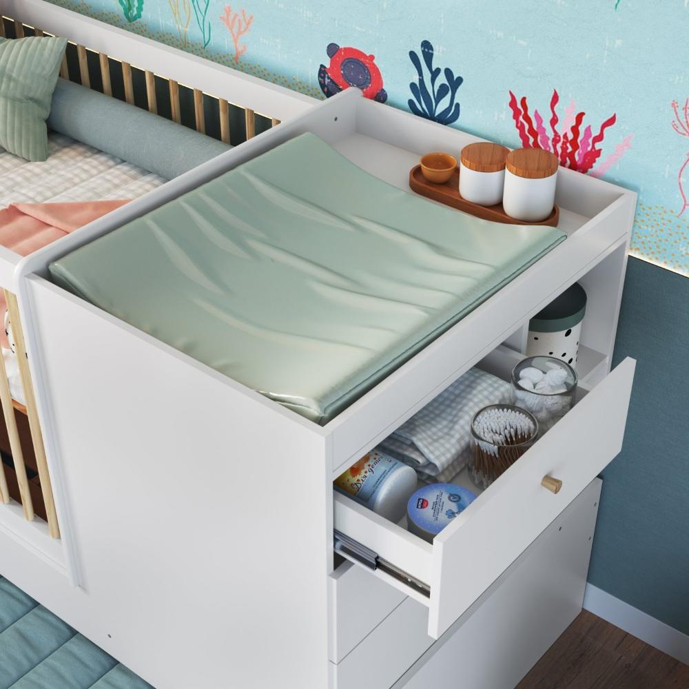 Miniatura Berço Multifuncional com Cama Auxiliar 3 Gavetas Malu Branco
