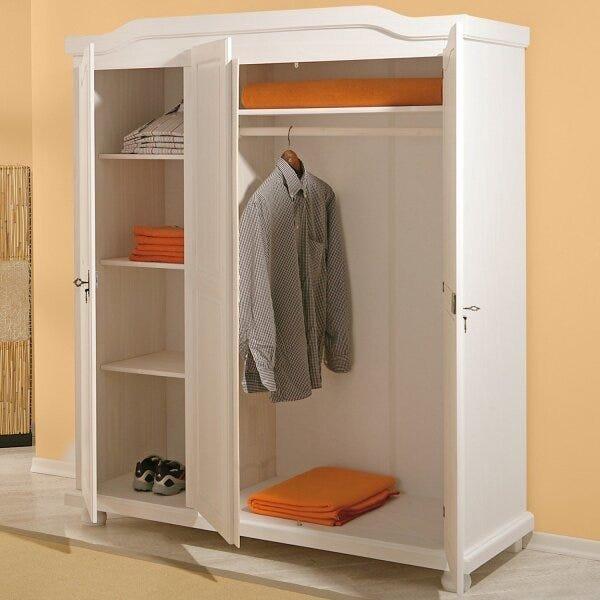 Miniatura Guarda Roupa Solteiro 3 Portas 4 Prateleiras Madeira Maciça Provençal Bastian Inter Link Branco Lavado