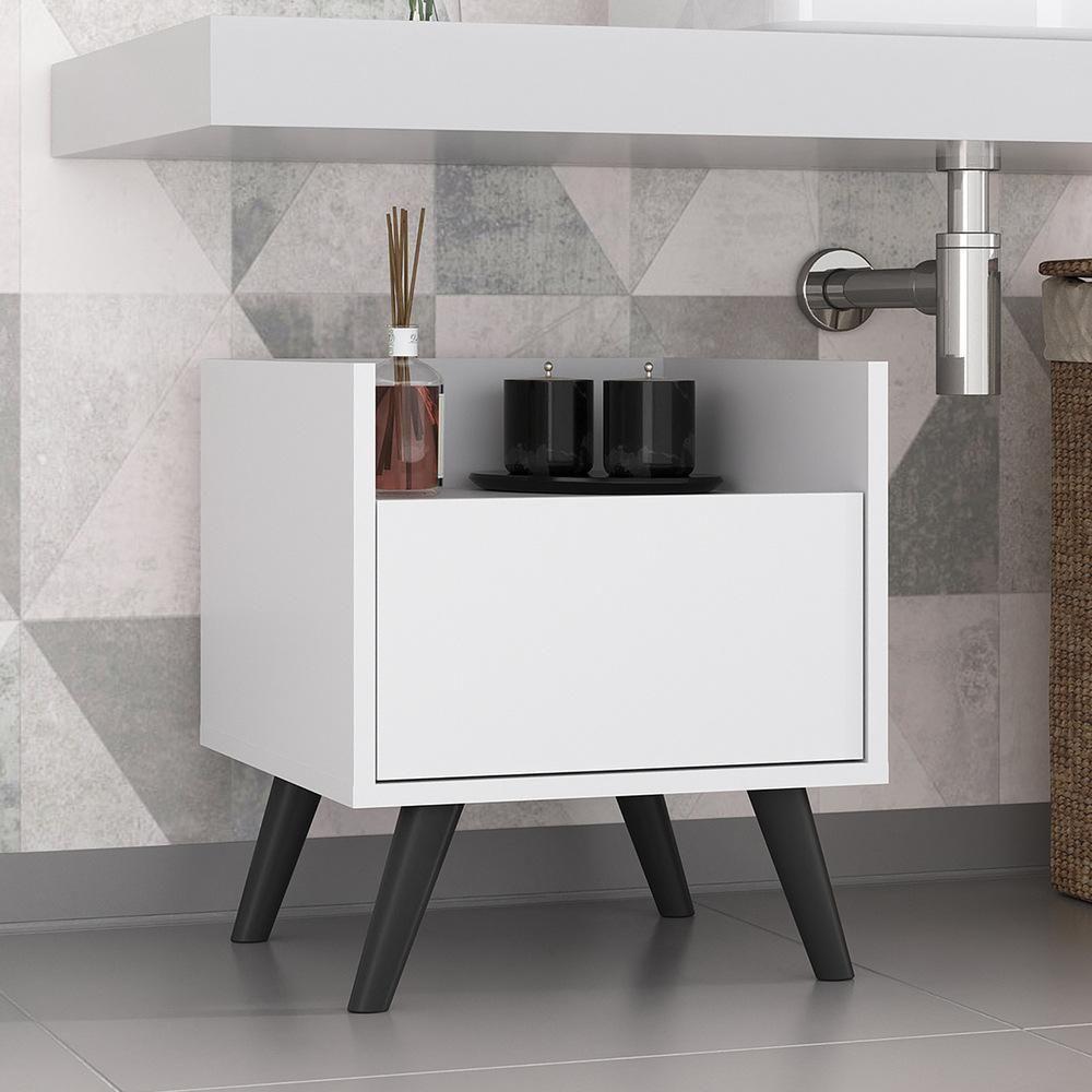 Miniatura Gabinete Armário Banheiro 40Cm Retrô Multimóveis V5037 Branco/Preto Branco/Preto