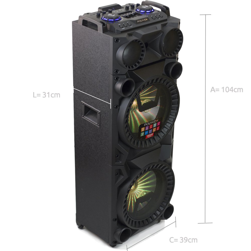 Miniatura Caixa de Som Bluetooth Torre TWS Polyvox XT1200 com Controle Remoto e Mesa Equalizadora