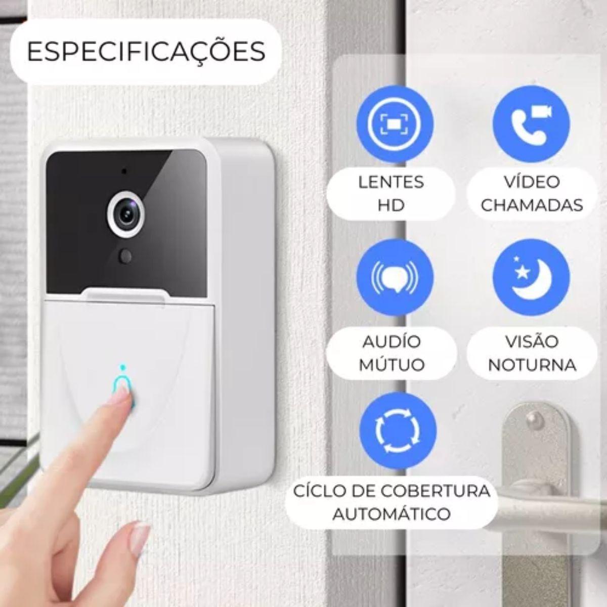 Campainha Inteligente Interfone Câmera Áudio Wi-Fi Protetora