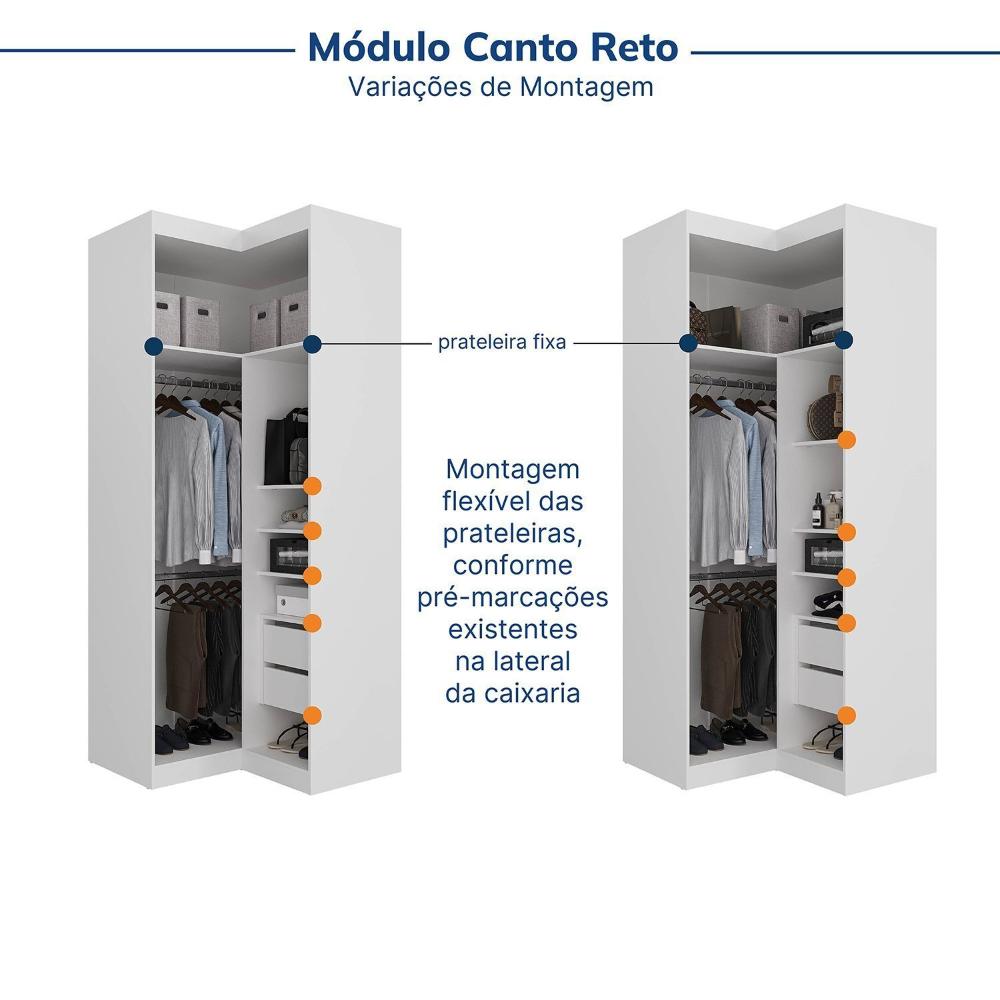 Guarda-roupa Modulado de Canto 11 Portas 7 Peças Hera Cabecasa Madeiramadeira Branco Geada/Preto