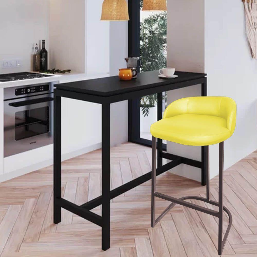 Miniatura Kit 07 Banqueta Betyna Com Encosto Alta Cozinha Bar Balcão Ferro Marrom Corino Amarelo - Amey Decor