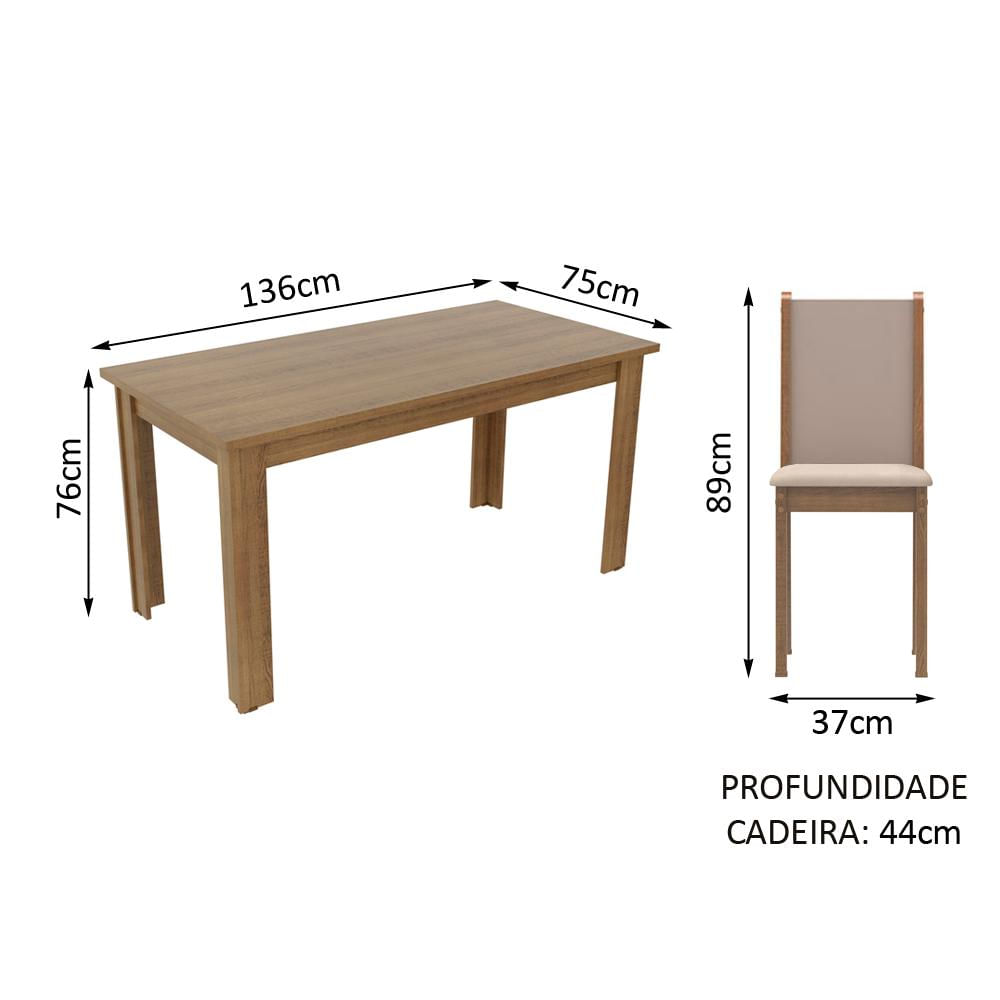 Miniatura Conjunto Sala de Jantar Rosa Madesa Mesa com 4 Cadeiras - Rustic/Crema/Sintético Bege Rustic/Crema/Pérola