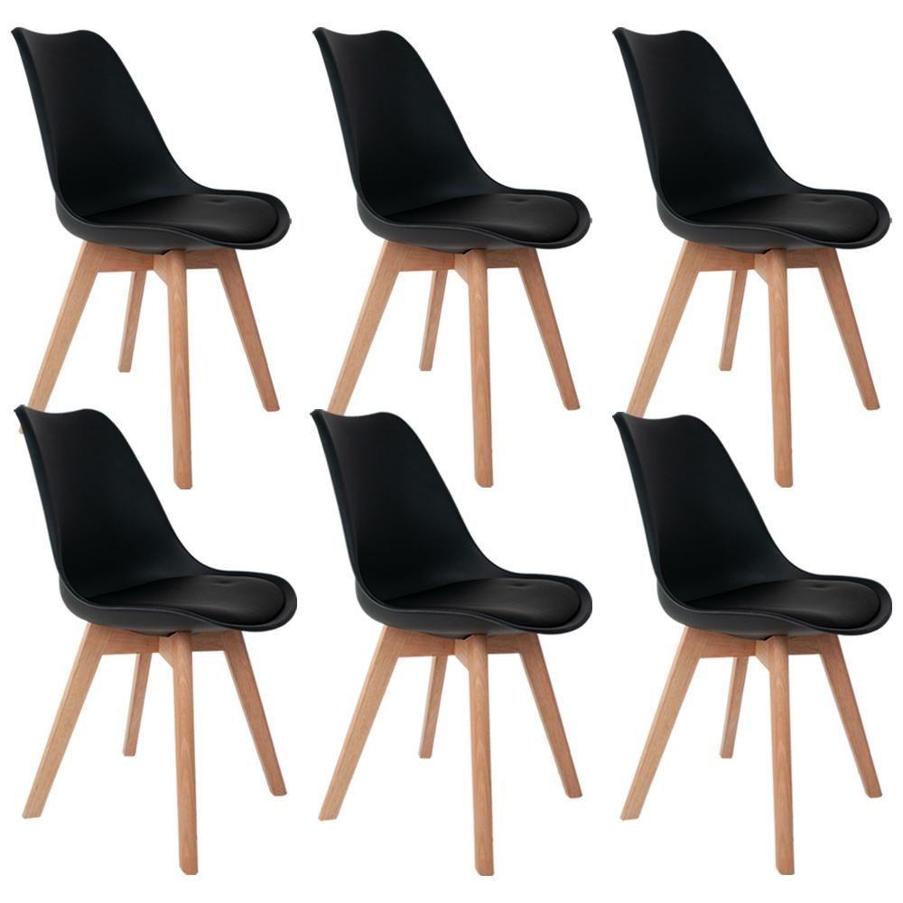 Miniatura Kit 06 Cadeiras Ayla Com Base De Madeira E01 Preto