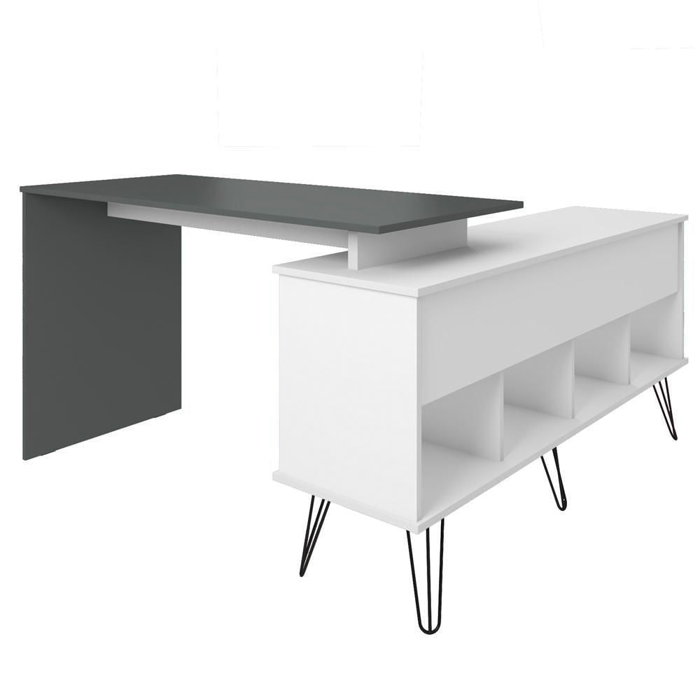 Mesa Para Escritório Escrivaninha Em L Home Office Kalil A02 Branco Grafito - Lyam Decor