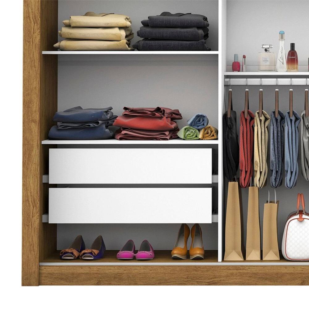 Guarda Roupa Casal com Espelho 3 Portas de Correr Ilheus Premium Cinamomo-Branco