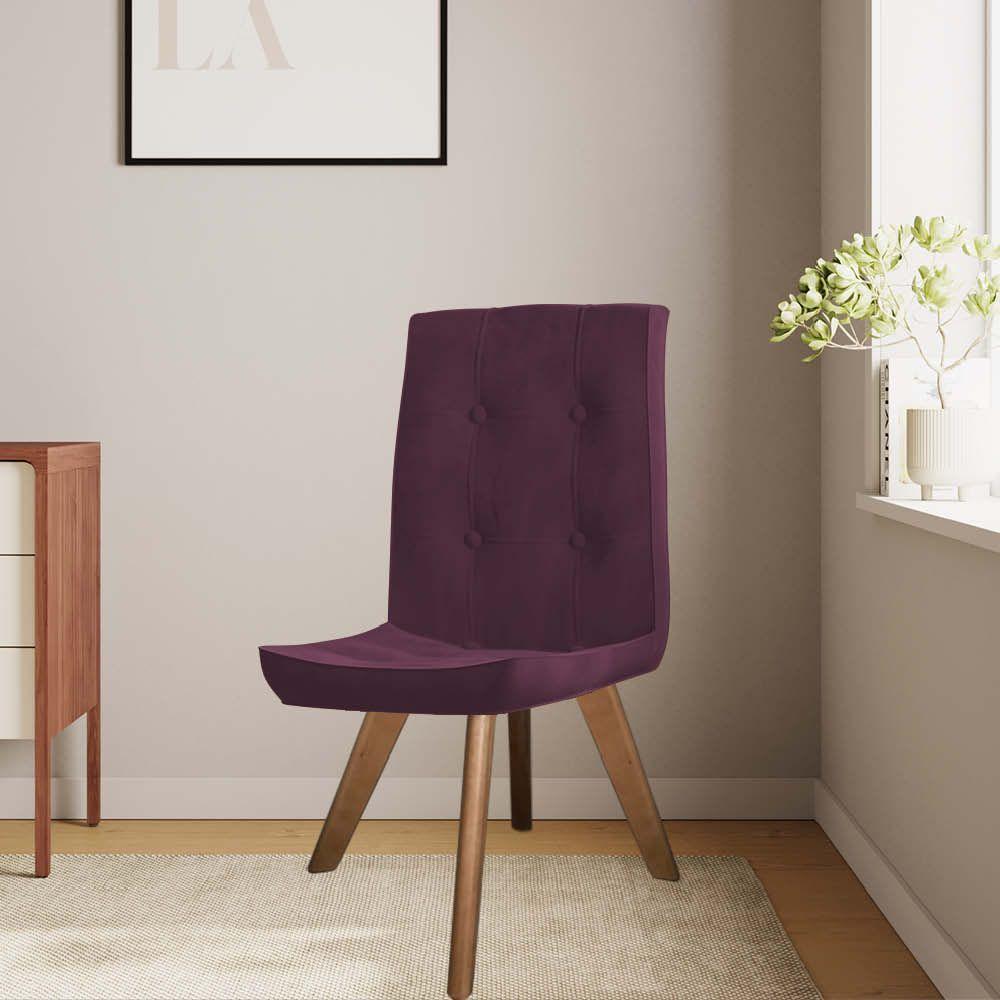 Miniatura Conjunto 03 Cadeira De Jantar Drop Com Botão Base Giratória Caramelo Suede Roxo