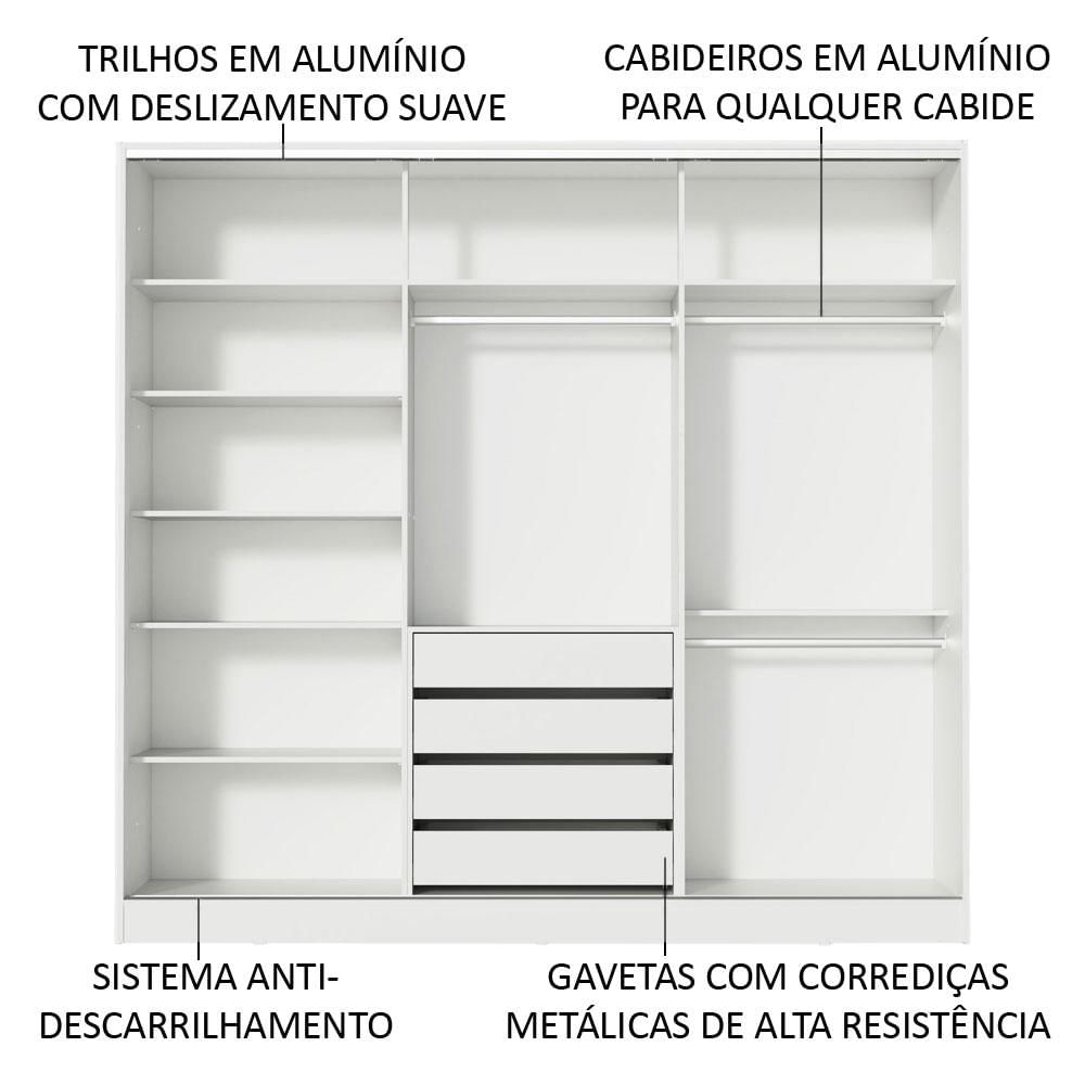 Miniatura Guarda Roupa Infantil 100% MDF Madesa Logan 3 Portas de Correr com Espelhos - Branco Branco