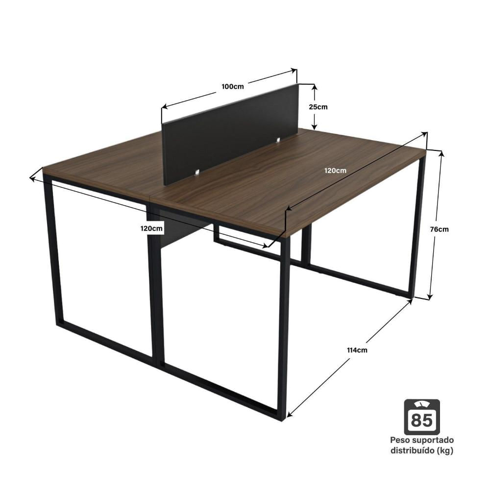 Miniatura Escrivaninha para Escritório 2 Lugares Industrial Nogal / Preto