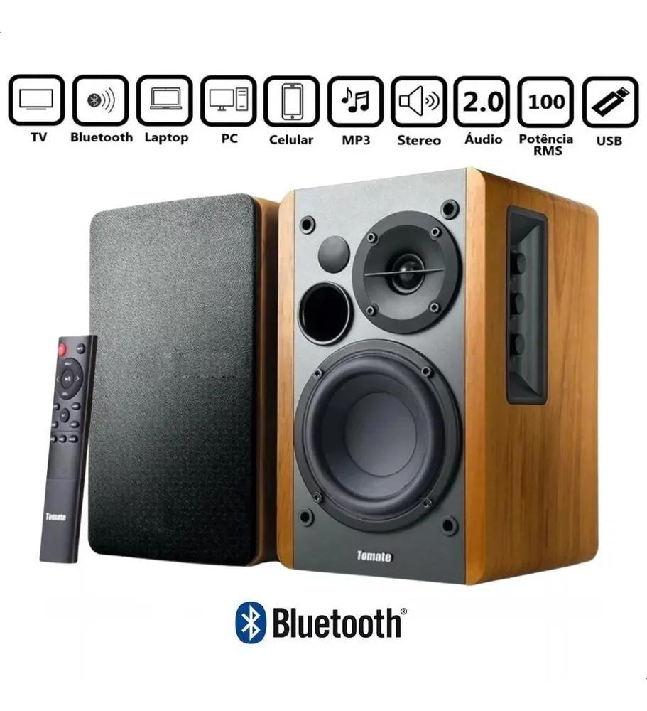 Miniatura Caixa Som Bluetooth 100W Madeira Acústica Superior