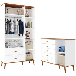 Miniatura Guarda-Roupa Bartira Ternura com 5 Nichos, 2 Portas, 2 Gavetas + Cômoda Bartira Ternura com 5 Gavetas e 1 Porta Branco Wood