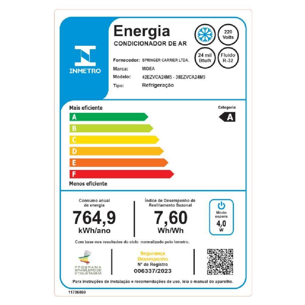 Ar Condicionado Split Inverter Midea AI Ecomaster 24000 BTUs Frio 220V 38EZVCA24M5