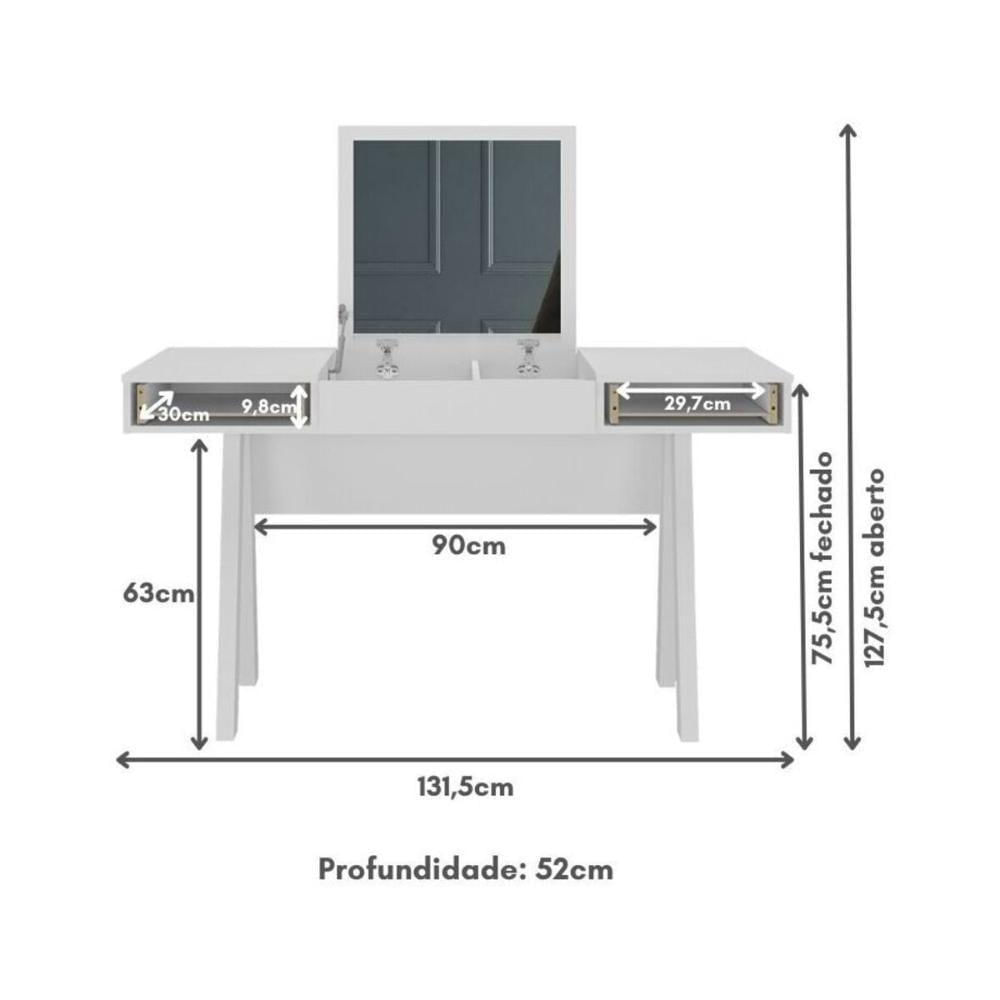 Miniatura Penteadeira 131,5cm Com 2 Gavetas 1 Porta Basculante E Espelho Multimóveis CR35250 Branco