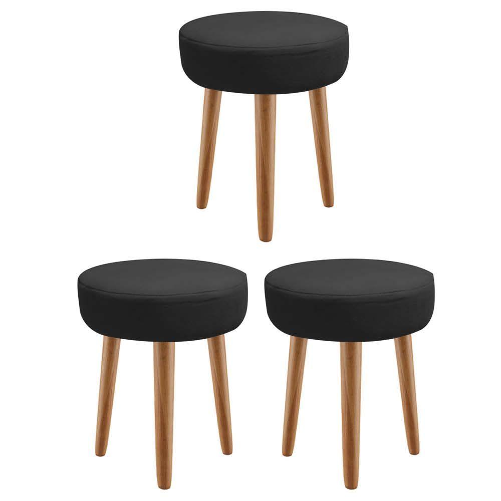 Miniatura Kit 03 Banqueta Alta Julya Industrial 55Cm Pé Palito Carvalho Suede Preto - Amey Decor