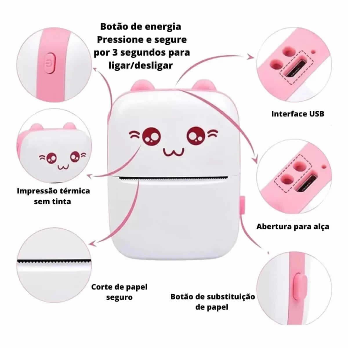 Mini Impressora Térmica Portátil Sem Fio Bt 200Dpi Imprime