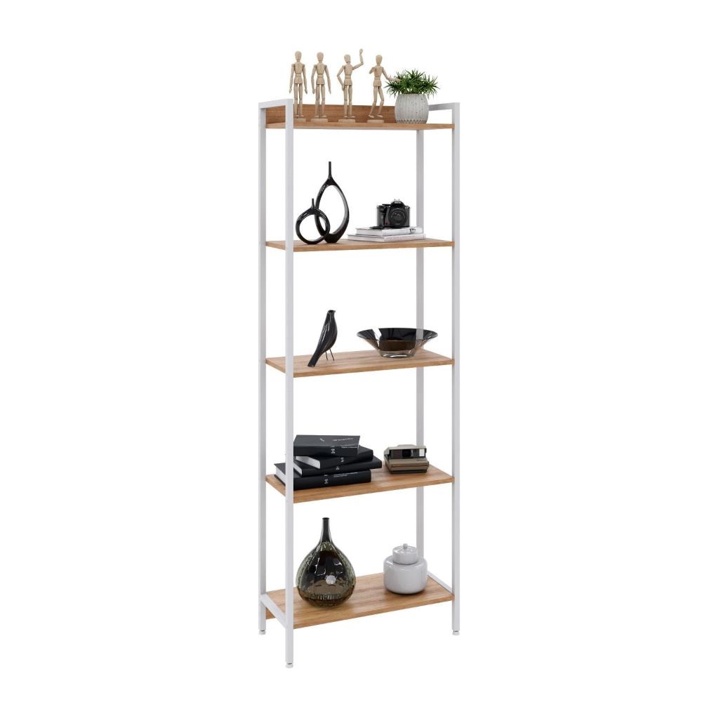 Miniatura Estante para Livros Industrial Aço Multiuso 5 Prateleiras 187x60cm Active Yescasa Lâmina Mel / Est.Branca