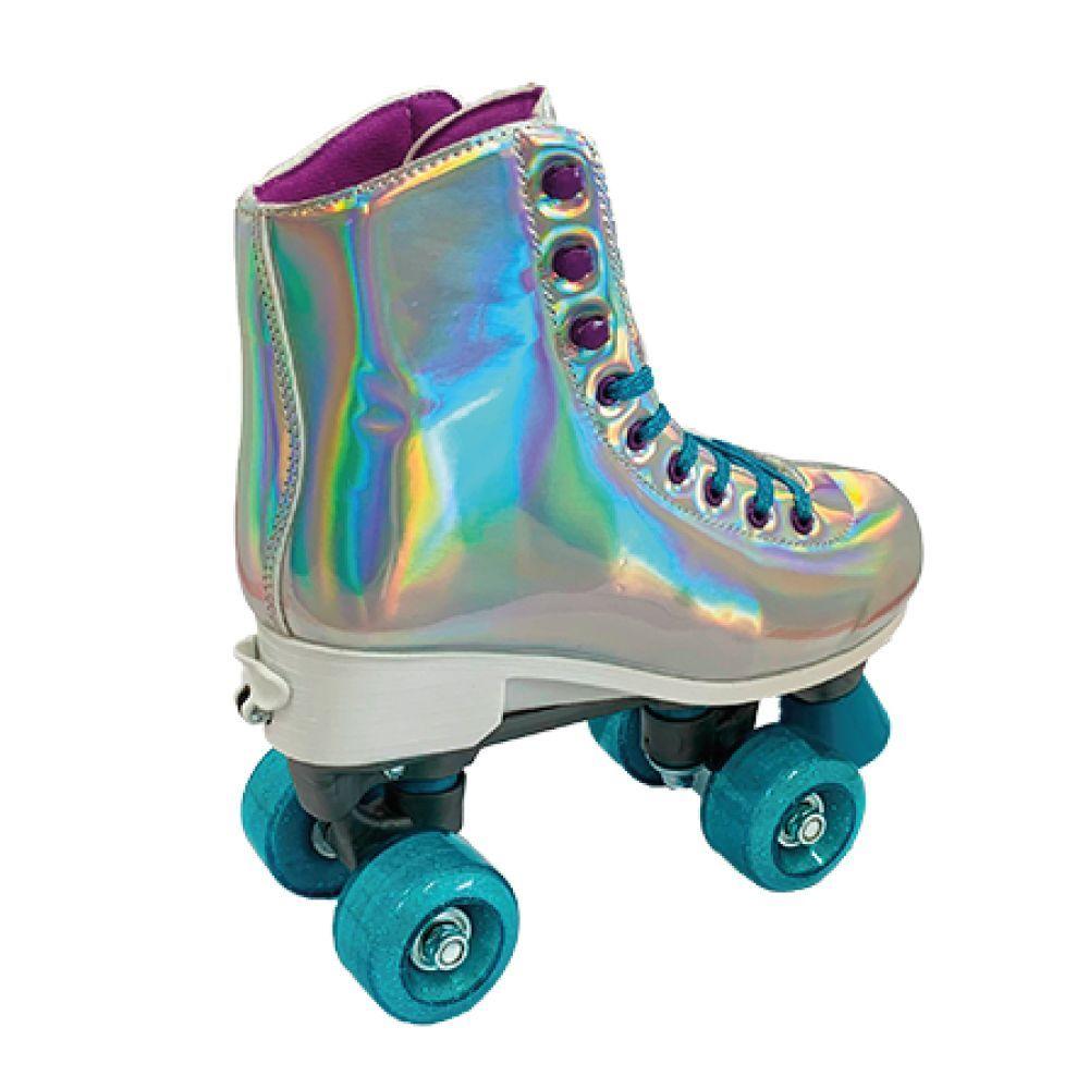 Miniatura Patins Shine Com 4 Rodas Lilás Platinado Brilhante Tamanho 31 Ao 34 Ajustável - Fenix