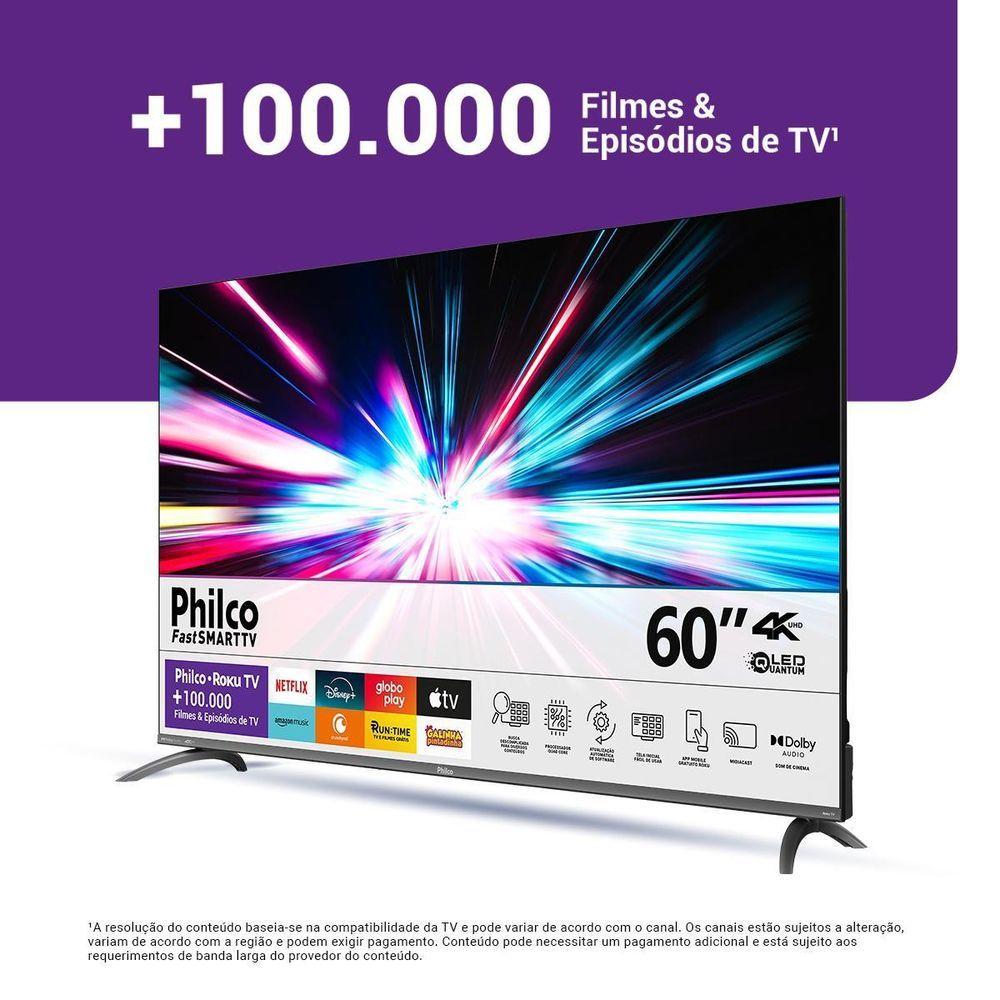 Smart TV 60" Philco QLED Roku Dolby Áudio P60CRA Bivolt