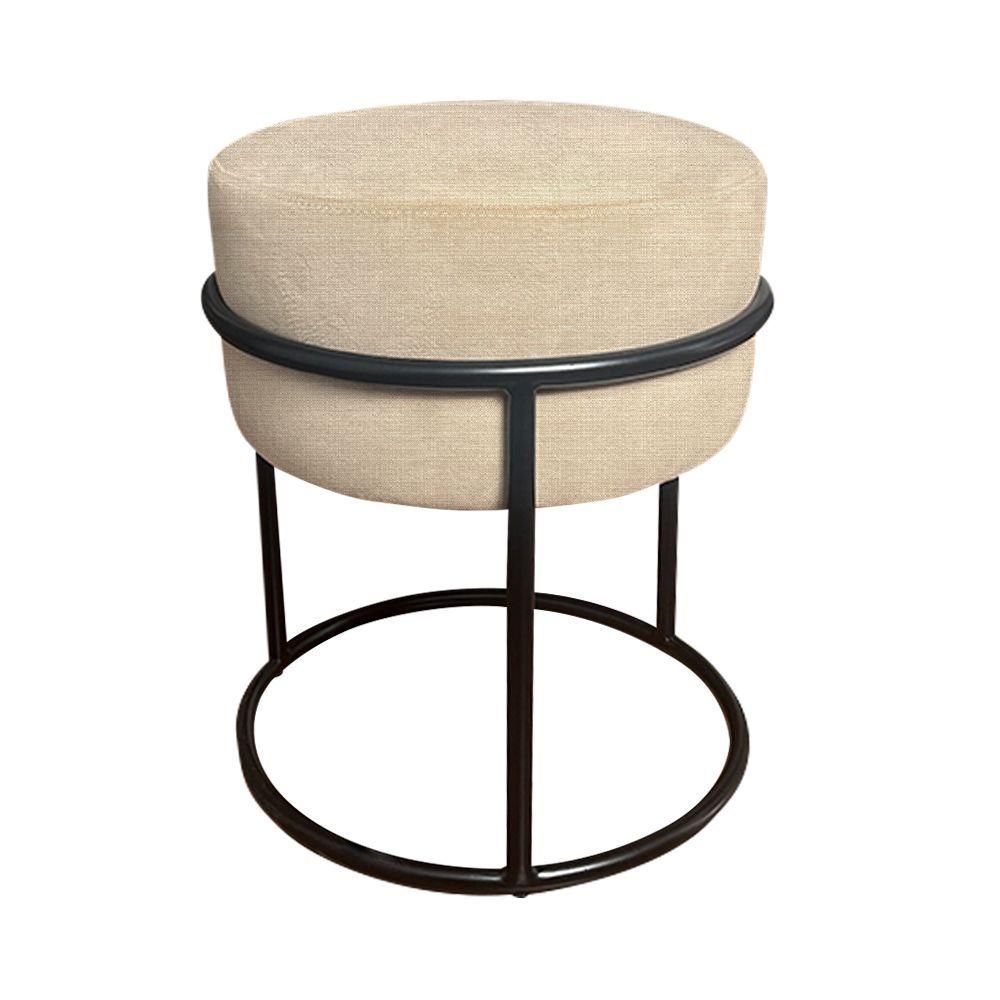 Miniatura Puff Luma Linho Bege Com Base De Aço Preta - Preto