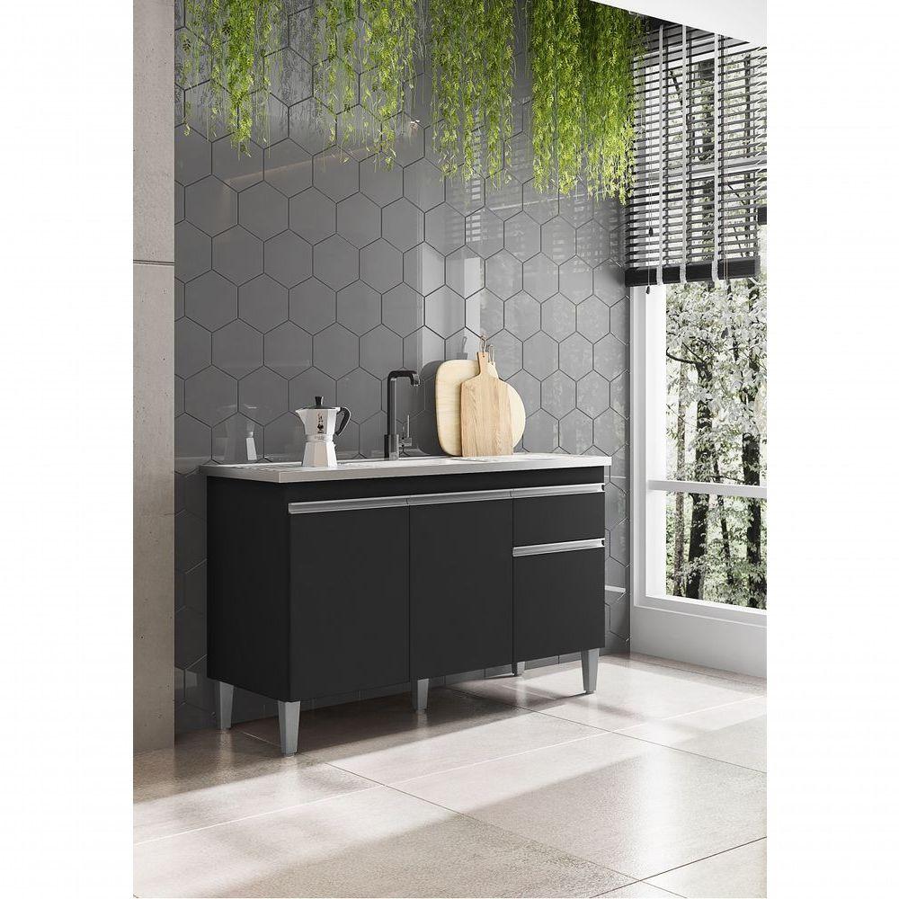 Miniatura Balcão De Cozinha Tatiane 120cm Preto S/tampo - Ajl Móveis