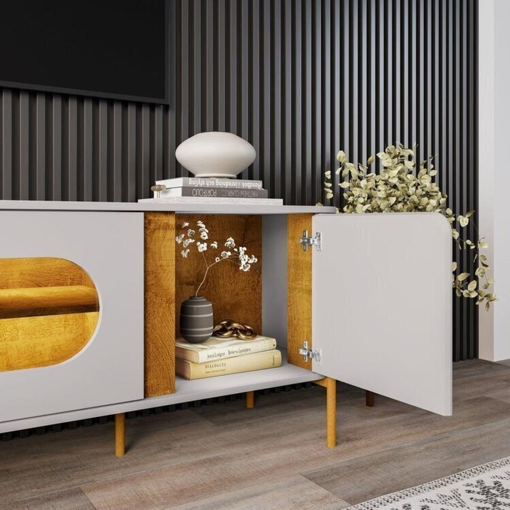 Painel Maresias com Rack Juquehy com Led Off-White/Naturalle