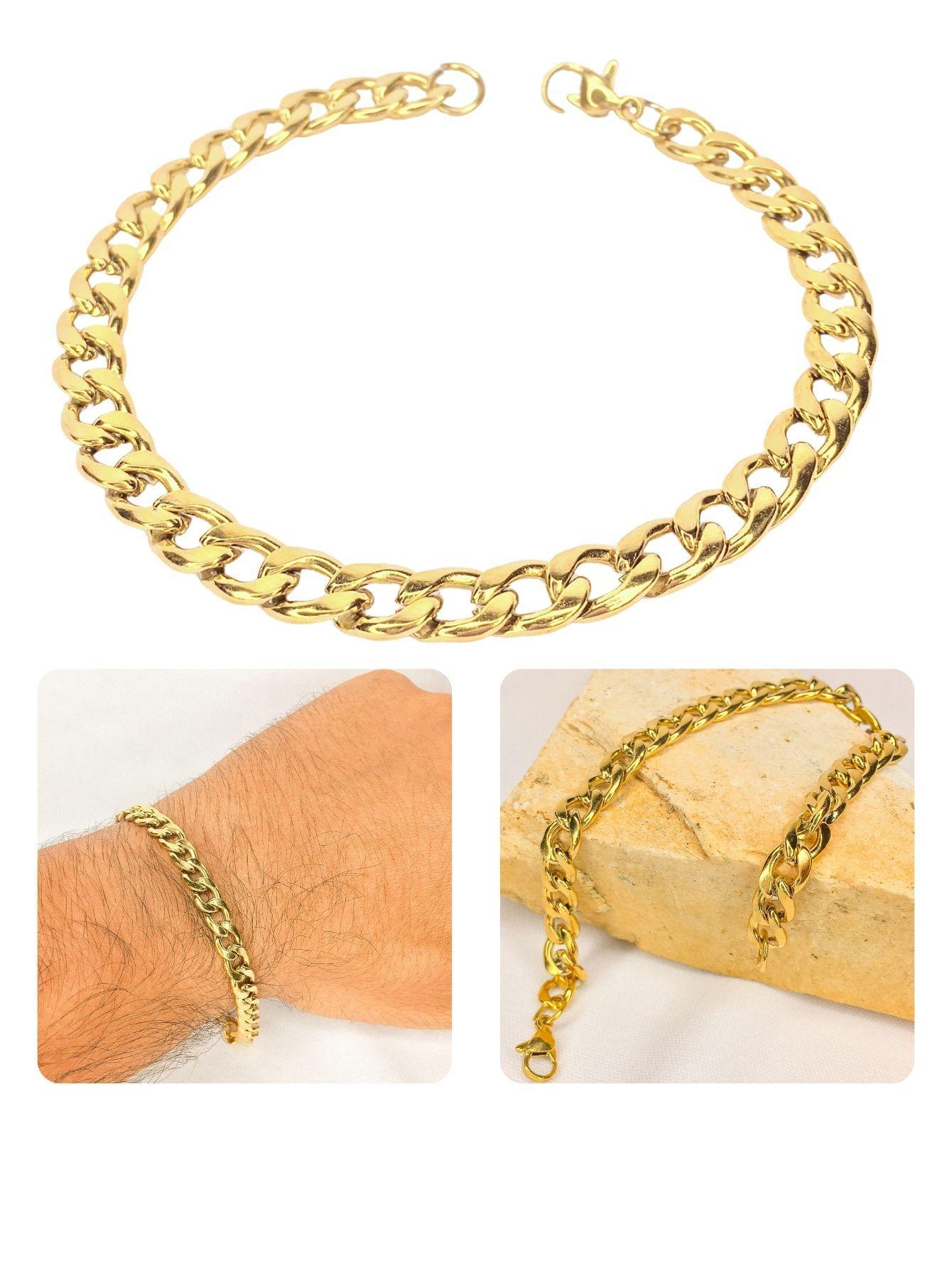 Miniatura Pulseira Masculina Dourada Grumet Cubana 1X1 6Mm Aço