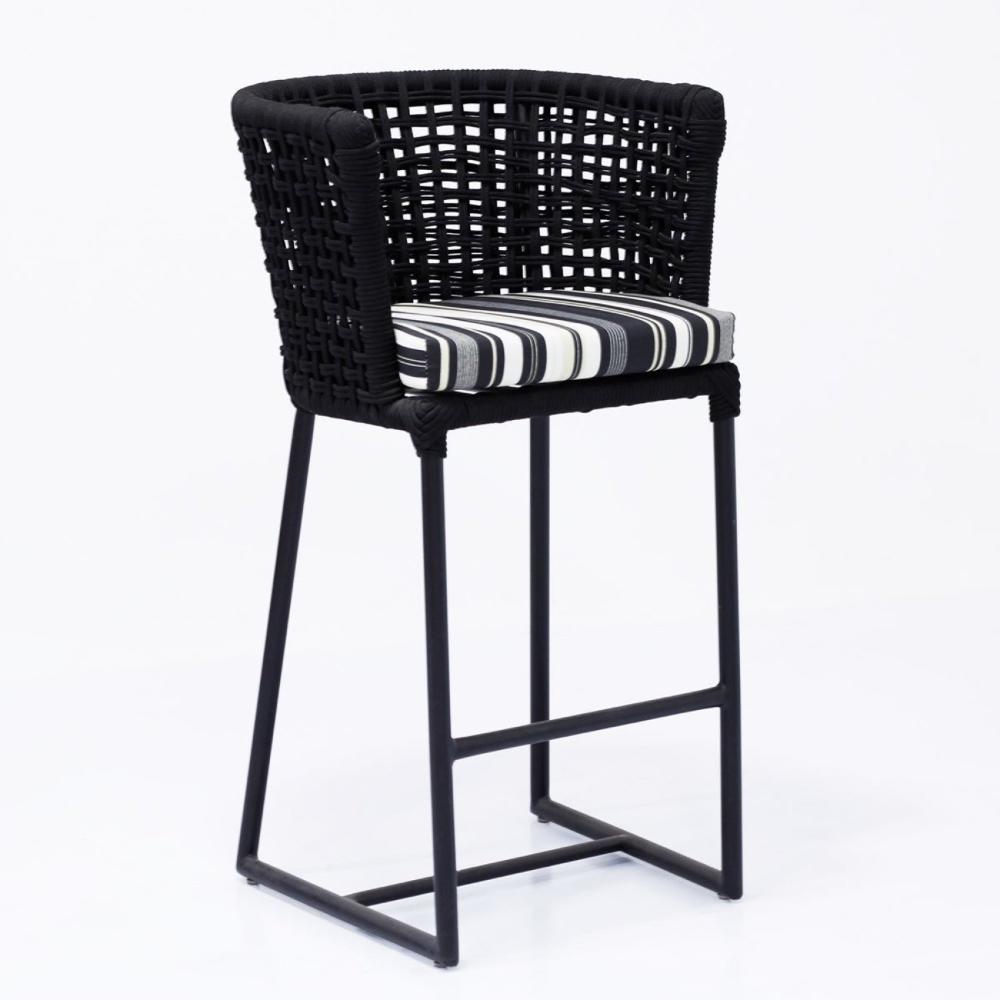 Miniatura Banqueta Alta Pluméria com Almofada e Corda Náutica Preto